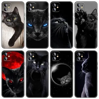 Siyah Kedi Bakan Göz telefon kılıfı için Apple iPhone 13 12 Mini 11 Pro Max XR X XS MAX 6 6S 7 8 Artı 5 5S SE 2020 Siyah Kapak