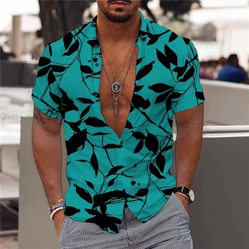 Erkek Hawaiian y2k Tropikal Rahat Gömlek Büyük 3D Baskı Yaz Plaj Tatil Göğüslü Yaka Kısa Kollu Çiçek Üst Harajuku