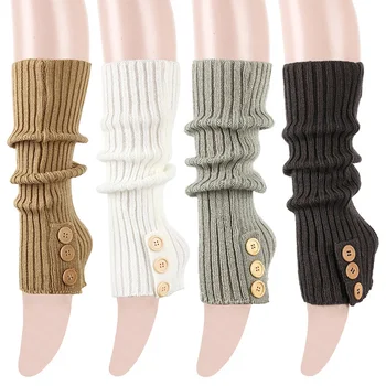 40cm Kadınlar Uzun Düğme tığ Bacak ısıtıcıları Sonbahar Kış Örme bot paçaları Çorap Katı Bacak ısıtıcıları Yün ayak koruyucu