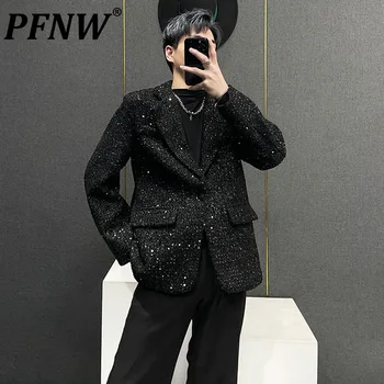 PFNW Nakış Niş Tasarım erkek Pullu Dekorasyon Takım Elbise Ceket Tüvit Erkek Rahat Blazer Kore Moda 2023 Sonbahar Yeni 28W1495