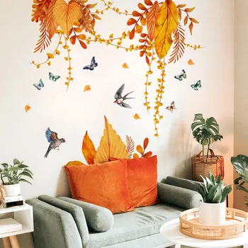 Altın Asma Kuş duvar Sticker Çıkarılabilir Kendinden pvc yapıştırıcısı Ev Dekor Oturma Odası Yatak Odası için