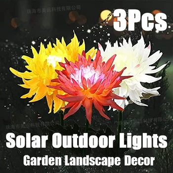 3 Adet Bahçe Açık Güneş kazık ışıkları krizantem çiçeği su geçirmez LED Enerjili Yolu Geçit Çim Yard mezarlık dekor lambası
