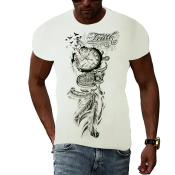 Serin Stil Pusula Grafik Yeni moda T Shirt Erkek Yaz Trendi Rahat 3D Baskı beyaz tişört Yakışıklı Kişilik Tişört Üst