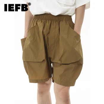 IEFB Erkekler Streetwear Casual Şort Yaz Yeni Gevşek Geniş Bacak Büyük Cep Tulum Kore Tarzı Iş Rahat Şort Elastik 9C543