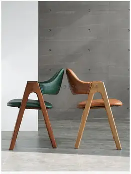 Iskandinav Moda Yaratıcı katı ahşap yemek sandalyesi Kumaş Boş Sandalye Retro Arkalığı Koltuk Kahve Restoran A şeklinde Sandalye