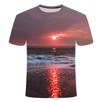 Yaz Doğal Manzara Desen Erkek t-shirt Moda İlginç manzara grafik t shirt Kişilik Eğilim Hip Hop 3D T-shirt