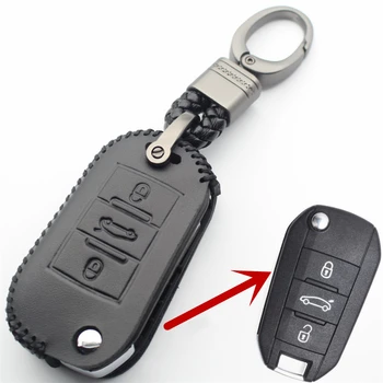Hakiki Deri 3 Düğme Çevirme Anahtarı Durum Kapak İçin Peugeot 508 5008 208 308 3008 Citroen Sega Elysee İçin C4 C5