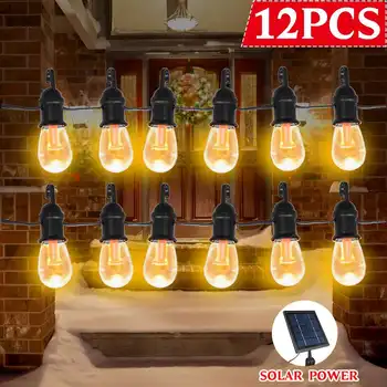 8.5 m açık dize ışıkları güneş enerjili ampuller su geçirmez Vintage ampuller 12 asılı prizler dekoratif Cafe veranda ışıkları