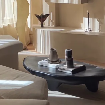 Modern basit wabi-Sabi arnavut kaldırımı siyah şekilli çay masası küçük daire tasarımcı yaratıcı oturma odası kahve sehpası