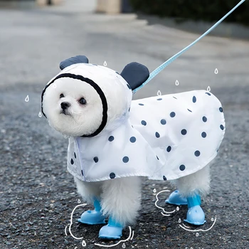 Yaz tam baskı polka dot köpek yağmurluk yağmurluk çekilebilir iki ayaklı yağmurluk pet su geçirmez takım elbise karikatür ayı köpek yağmurluk