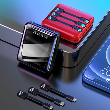Mini taşınabilir şarj cihazı kablosu Çift USB Çıkışı Taşınabilir Şarj Cihazı harici pil Paketi Powerbank iPhone Samsung Xiaomi İçin Poverbank