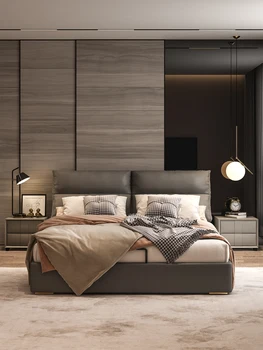 Italyan yumuşak yatak atmosfer çift kişilik yatak deri yatak modern lüks ana yatak odası 1.8 m online ünlü yatak akıllı yatak.