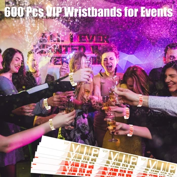 600 Adet VIP Bilekliği Yeniden Kullanılabilir VIP Kimlik Bilekliği Hafif VIP Kağıt Yapışkanlı Bilezikler Altın / Kırmızı Kişiselleştirilmiş