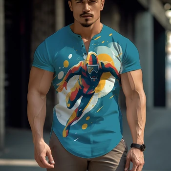 Yaz erkek tişört Ferahlatıcı ve rahat tişört Atlet 3d baskılı tişört Hawaii Tarzı Plaj Kısa Kollu