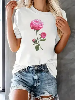 Çiçek Tatlı 90s Trend Sevimli Tee Kadın Üst Kısa Kollu Baskılı T Shirt Giyim Kadın Moda günlük kıyafetler Grafik T-shirt