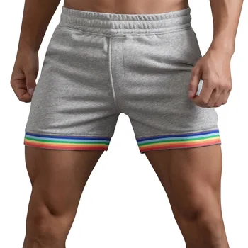Yeni Düz Renk Gökkuşağı Baskı Şort Erkekler Rahat Spor kısa pantolon Moda Koşu Düz Şort Eğlence Ev Plaj Pantolon