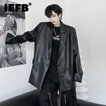 IEFB erkek Deri Takım Elbise Ceket Koyu Siyah Tarzı Sokak Highend Omuz Pedi Pu Ceketler Gevşek Trend Erkek Rüzgarlıklar Yeni 9C2024