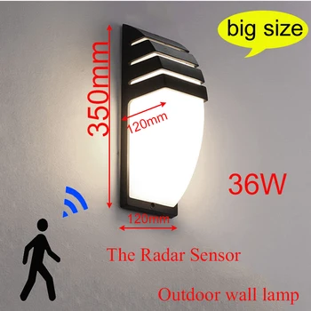 Açık Led su geçirmez duvar lambası Radar hareket sensörü Courty bahçe sundurma ışık 36 W yüksek parlaklık AC110V/220 V