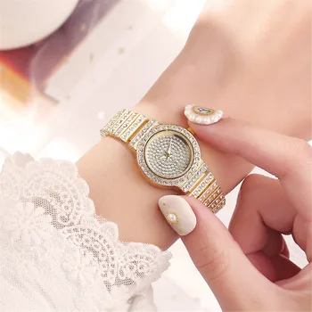 Kadın Saatler Elmas Altın İzle Bayanlar Bilek Saatler Lüks Marka Rhinestone Bayan Bilezik Saatler reloj mujer