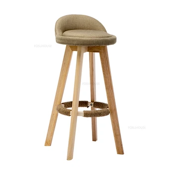 Katı ahşap Retro bar sandalyesi s Modern ışık lüks döner sandalye Ev Kumaş Bar taburesi mutfak mobilyası eğlence İskandinav bar sandalyesi