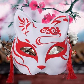 Japon El-Boyalı Kabuki Kitsune Tilki Maskeleri japon animesi Cosplay Cadılar Bayramı Partisi Kostüm Sahne Elastik Kemer ile