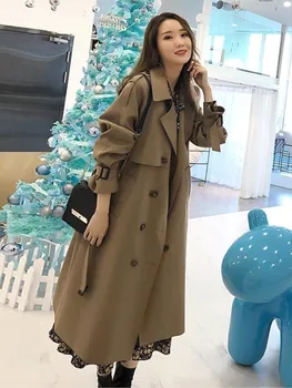 Sonbahar Kış Kadın Rahat Düz Renk Ceket Kore Ofis Sıcak Zarif Kuşaklı Vintage Paltolar Rüzgarlık Üst Artı Boyutu Ceket
