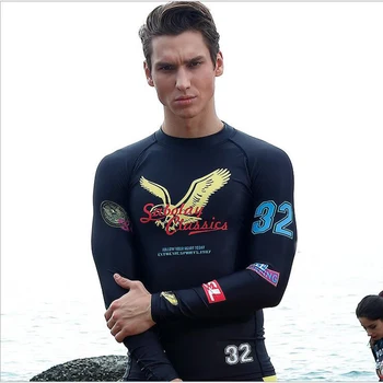 Erkekler Tops Yüksek Elastikiyet Rashguard Gömlek Çabuk Kuruyan Likra Sörf Kıyafetleri mayo Plaj Giysileri UV Koruma
