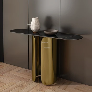 Italyan paslanmaz çelik konsol masaları Modern oturma odası mobilya giriş konsolu ışık lüks Minimalist kayrak sundurma masa