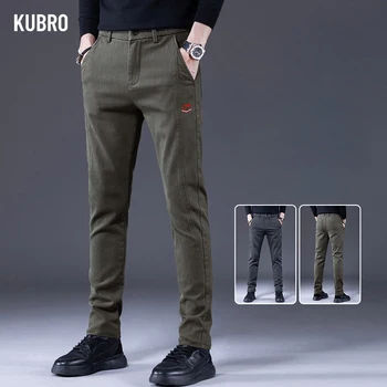 KUBRO 2023 Sonbahar rahat pantolon Erkekler İş Streç İnce Kore Klasik Moda Yeni Marka Giyim Yumuşak Kumaş Pantolon Erkek