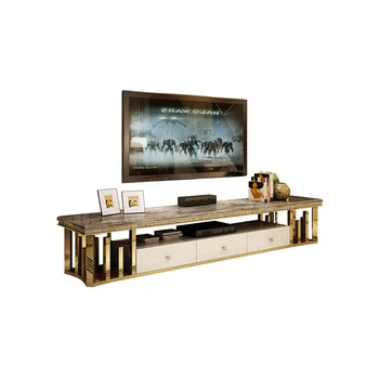 Doğal mermer Paslanmaz çelik TV standı modern Oturma Odası Ev Mobilyaları TV monitörü standı mueble tv dolabı mesa altın tv masası