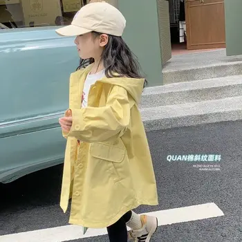 2023 Moda Kız Bebek Kapşonlu Uzun trençkotlar Ceketler Çocuk Çocuk İlkbahar Sonbahar Rahat Doğum Günü Ceket Giyim Paltolar