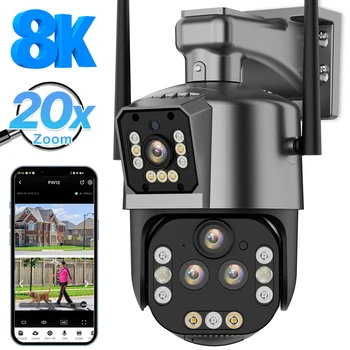 16MP HD PTZ Kamera 20X Hibrid Zoom Dört Lens Açık WİFİ IP Kamera 8K Çift Ekran Otomatik İzleme Güvenlik Gözetim Kamera
