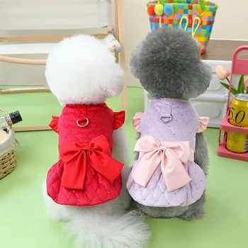 Küçük Köpek Prenses Elbise Kış Sonbahar Tatlı İlmek Etek Kedi Sevimli Tasarımcı Giyim Pet Sıcak Yelek Köpek Koşum Yorkie Kaniş