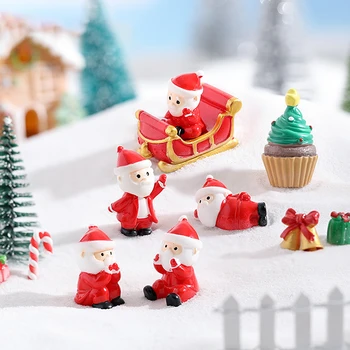 Yaratıcı Sevimli Minyatür Noel Baba Hediye Kızak Manzara DIY Noel Bahçe Bonsai Dekor Çocuk Oyuncak Reçine Küçük Süsler