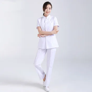 Hemşire giyim bölünmüş takım hemşire giyim takım elbise kadın yaz kısa kollu stand-up yaka yuesao doktor güzellik salonu diş çalışma