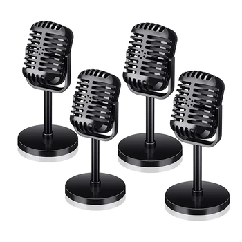 4 Adet Retro Mikrofon Sahne Modeli Vintage Mikrofon Antika Mikrofon Oyuncak Mikrofon Sahne masa süsü, Siyah