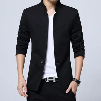 Blazer Erkekler için Kore Moda Slim Fit Erkek Blazer Ceket Mandarin Yaka Blazer Erkekler Bombacı Takım Elbise Ceket Artı Boyutu 5XL