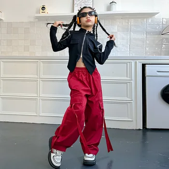 Sonbahar İki Parçalı Set Kızlar Streetwear Fermuar Giyim Kargo Pantolon Rahat Gençler Çocuklar Kıyafetler Dans Grupları Çocuk Giysileri