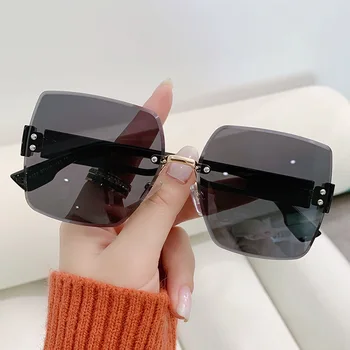 New Vintage Kadınlar Oval Güneş Gözlüğü kadın Marka Tasarımcısı güneş gözlüğü Moda Çerçevesiz Kare Gözlük UV400 Gafas De Sol