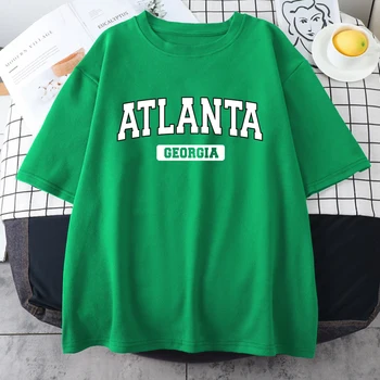 Atlanta Georgia Mektup Baskılı Erkek T-shirt Büyük Boy O-boyun Kısa Kollu Vintage Yaratıcılık Üstleri Rahat Erkek Pamuklu Tişört Giyim