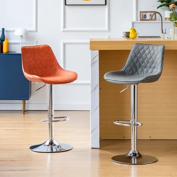 İskandinav Deri Bar Tabureleri Yemek Sandalyesi Yüksek Tabure Mutfak Sayacı Tabureleri Lüks Döner bar sandalyesi Yüksekliği Ayarlanabilir Mobilya