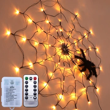 Cadılar bayramı örümcek Web LED ışıkları açık avlu bahçe örümcek korku sahne dekoratif mor dize ışık uzaktan kumanda ile