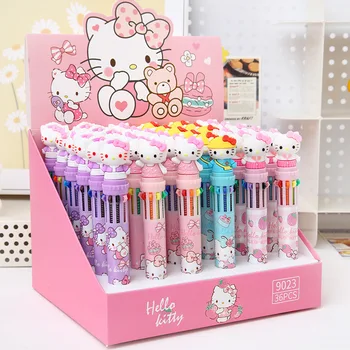 36 adet / kutu Yeni Karikatür Sanrio Hello Kitty 10 Renk Tükenmez Kalem Sevimli Renkli Graffiti El Hesabı işaretleyici kalem Kırtasiye Toptan