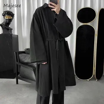 Siper Erkekler Moda Rahat Gevşek Uzun Ceket Bahar Sonbahar Düz Renk Streetwear Kore Tarzı Gençler Yakışıklı Basit Şık Yumuşak