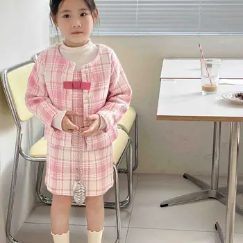 2023 Sonbahar Yeni Kız Küçük Yelek Ceket İki Parçalı Set çocuk Tank Top Etek bebek kız kıyafet seti çocuk giysileri