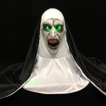 LED Korku Rahibe Maskesi Cosplay Korkunç Lateks Maskeleri Başörtüsü ile led ışık Cadılar Bayramı Partisi Sahne Deluxe