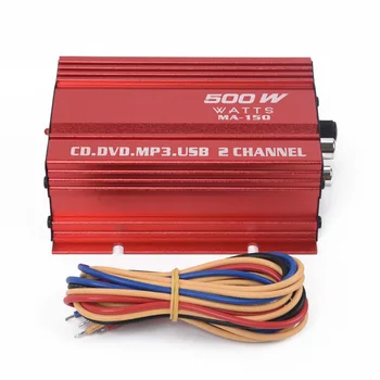 12V Kablo 500W ses amplifikatörü 2 Kanal Mini Hi-Fi Amplifikatör Amp Subwoofer USB Bağlantı Noktası Mp3 Mp4 Alüminyum Alaşım Kırmızı