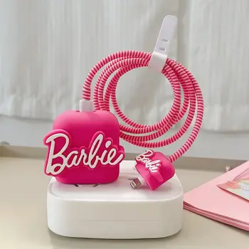 Pembe Barbie Şarj Cihazı 18 20W Karikatür Kawaiii Y2K Kızlar Kalp Veri Kablosu Koruyucu Kılıf İphone14 Şarj Kafa Tutucu Hediye