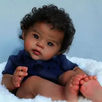 20 İnç Afrika amerikan oyuncak bebek Raven Koyu Cilt Yeniden Doğmuş Bebek Bitmiş Yenidoğan Köklü Saç El Yapımı Oyuncak Hediye Kızlar İçin