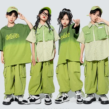 2023 Çocuk Hip Hop Dans Kostümleri Çocuklar İçin Yeşil Gevşek Kpop Kıyafetler Kızlar Caz Streetwear Erkek Performans Elbise DQS13574